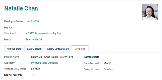 Other info tab under payslip