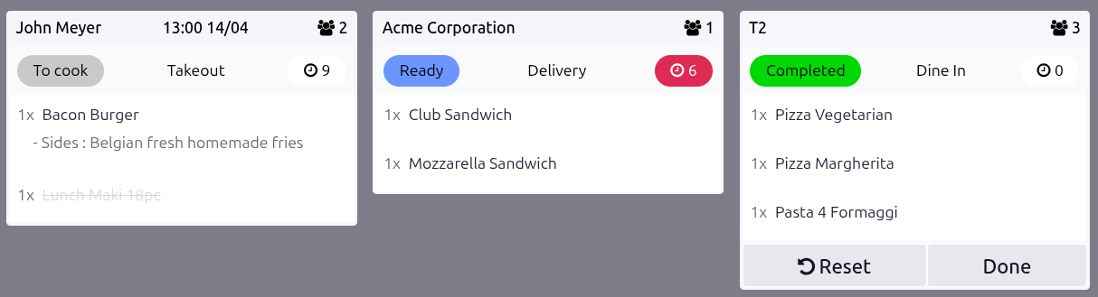 The preparation display interface with orders to process.