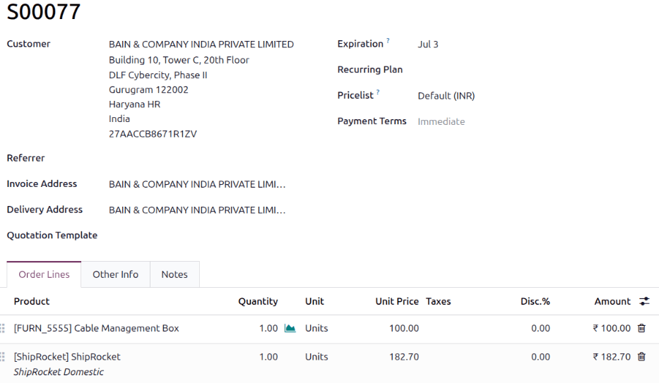 Add Shiprocket shipping to a sales order.