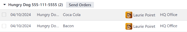 A vendor's order with the X Cancel and Send Orders buttons highlighted.