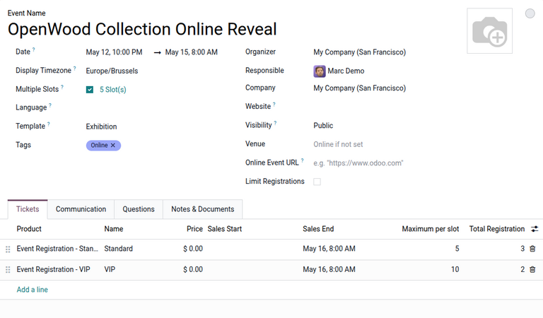 Option for configuring slots on the Event form.