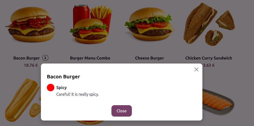 Example of product tags in self-ordering mode.