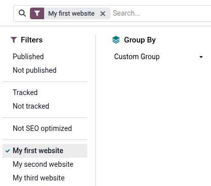 Display pages per website