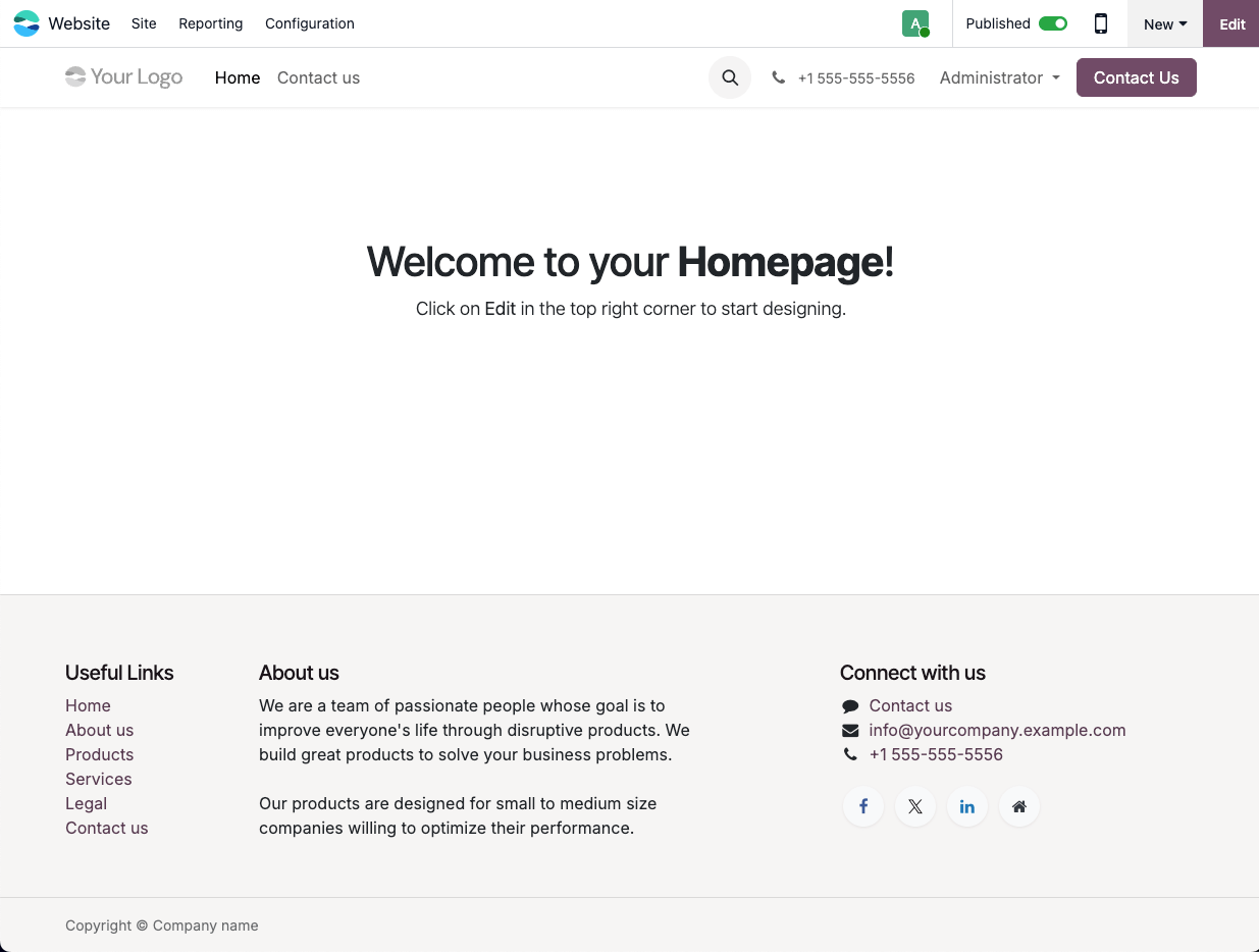 Welcome homepage