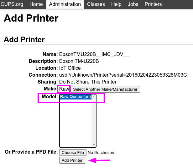 Especificaciones de la impresora Epson TM-U220 en el sitio web del fabricante.