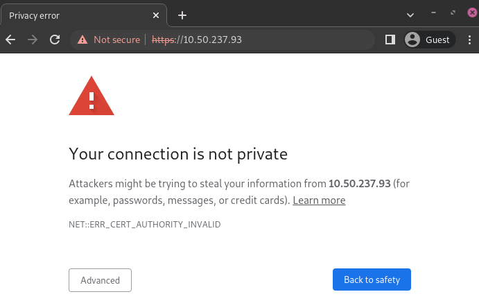Página de advertencia sobre la privacidad de la conexión en Google Chrome