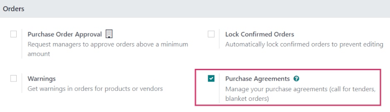 Contrato de compra activados en los ajustes de la aplicación Compras.