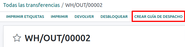 Botón para crear una guía de despacho en un proceso de venta.