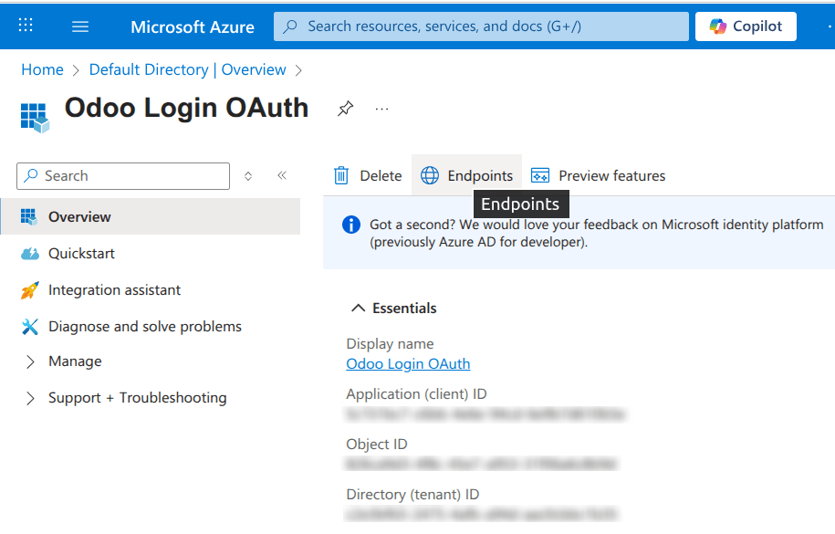 Credenciales de autorización de endpoint para la aplicación ID y OAuth 2.0 (V2)