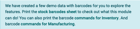 Aviso de datos de demostración en la pantalla principal de la aplicación Código de barras.