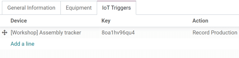 La pestaña Activadores de IoT en el formulario del centro de trabajo.