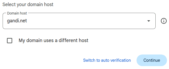Selección del proveedor de dominio en Google Workspace