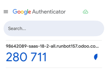 Google ऑथेंटिकेटर ऐप का दृश्य जिसमें 2fa के लिए छह अंकों का कोड है।