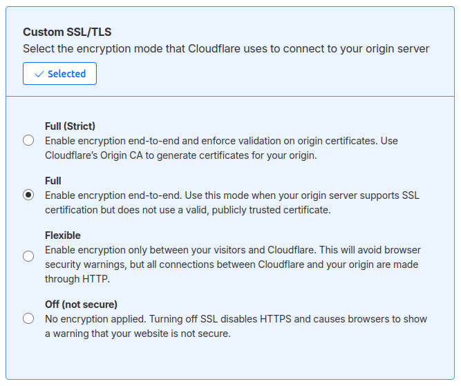 Cloudflare पर एन्क्रिप्शन मोड को फुल पर सेट करना