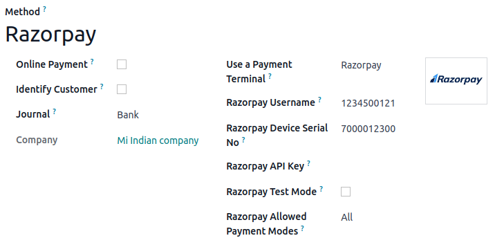 Razorpay कनेक्शन फ़ॉर्म