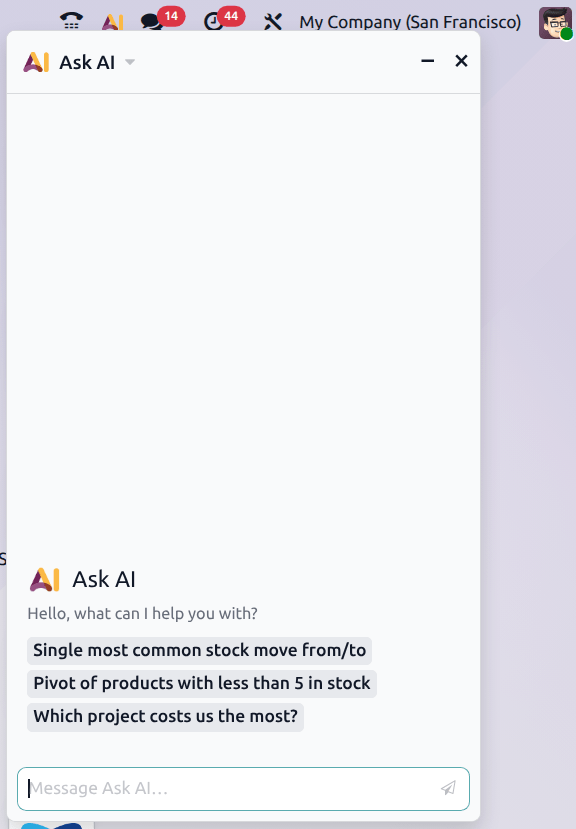 AIボタンをクリックすると、推奨プロンプトが表示された会話ウィンドウが開きます。