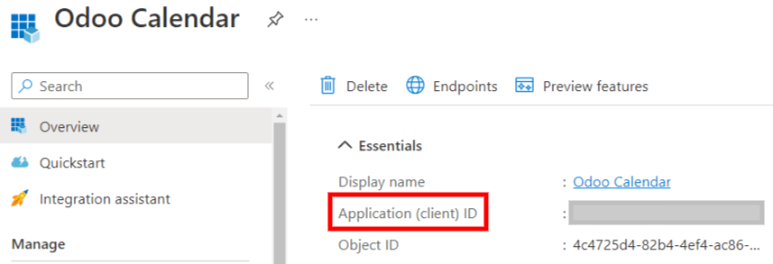 Microsoft Azure ポータルの「Client ID」。