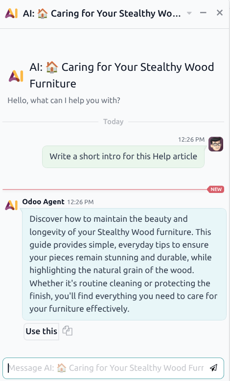 AIエージェントがコンテンツを生成している会話ウィンドウ。