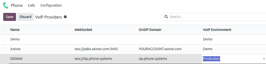 *Odoo Phone*\ アプリの\ DIDWW\ 設定。