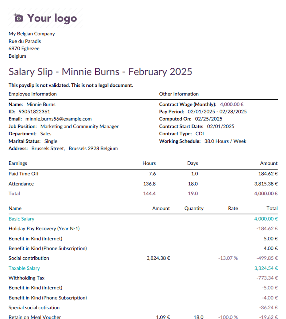 休暇手当回収単純給与明細。
