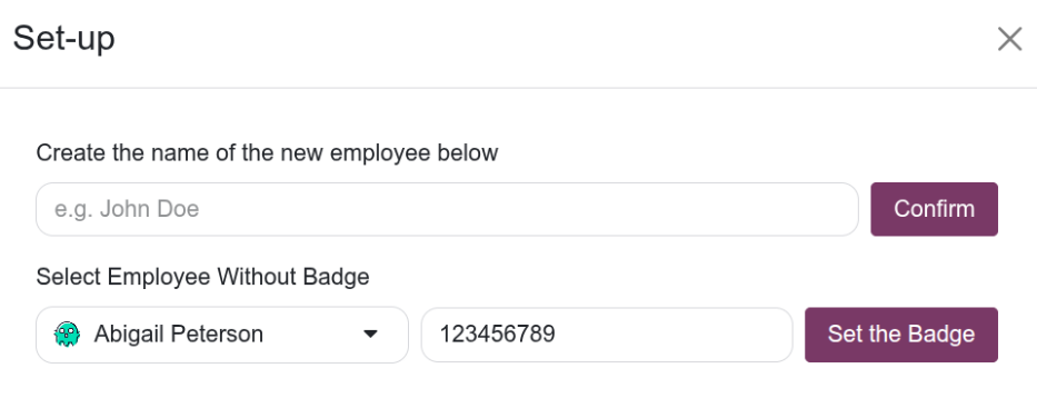 新しいバーコードが入力されたバーコードセットアップポップアップウィンドウ。