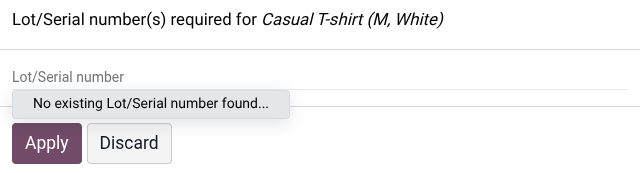 Popover to create and assign a serial number.