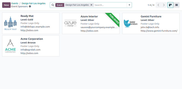 Odoo 活动中的活动赞助商仪表板。