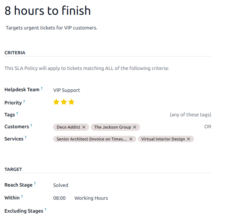 查看已输入所有相关信息的新 SLA 政策记录。